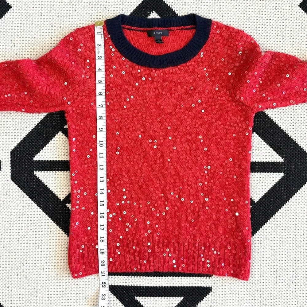 J. Crew Red & Navy Sequin Wool Mohair Blend Crewneck Sweater Small
